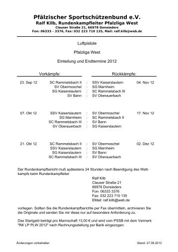 Einteilung RK LP PLW 2012 - Pfälzischer Sportschützenbund eV