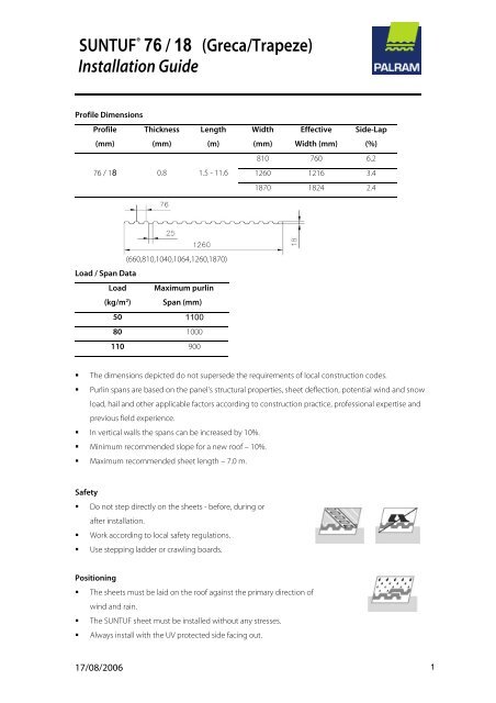 SUNTUF® 76 / 18 (Greca/Trapeze) Installation Guide