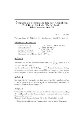 Â¨Ubungen zu Messmethoden der Kernphysik