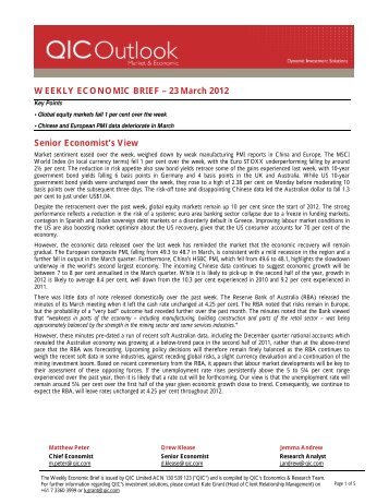 Economic brief for week 23 March 2012 - LGsuper