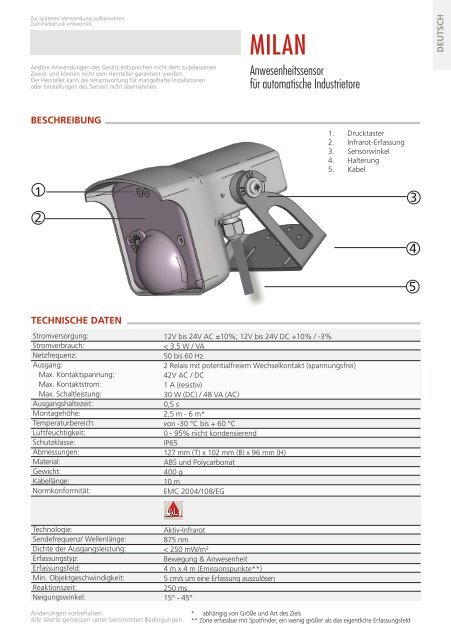 MILAN Bedienungsanleitung PDF | 1.7 MB - BEA Industrial