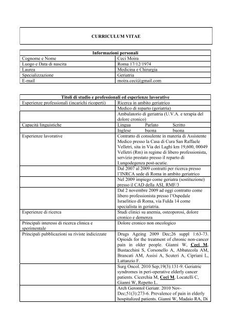 cv d.ssa Ceci - Ospedale Israelitico