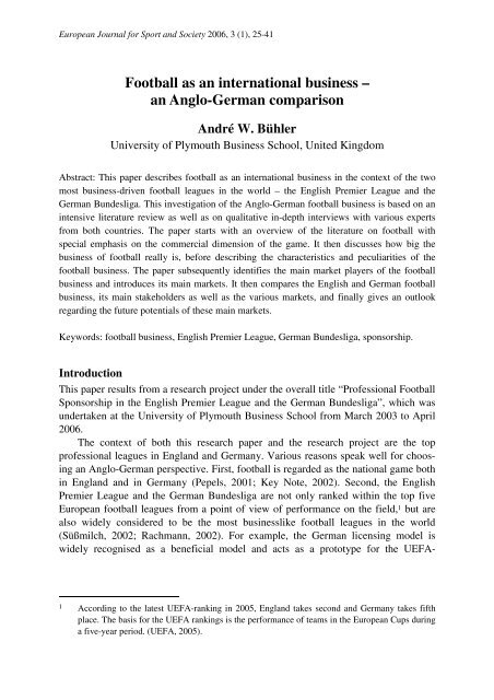 Football As An International Business A An Anglo German Comparison