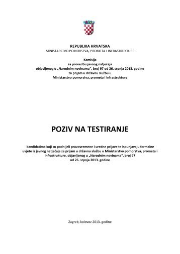 poziv na testiranje - Ministarstvo pomorstva, prometa i infrastrukture