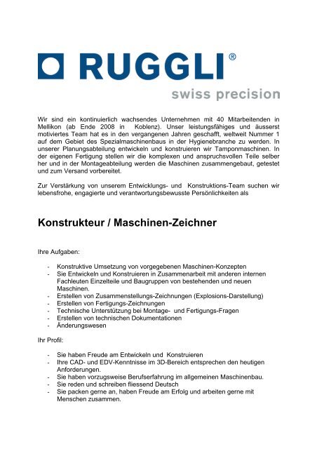 Konstrukteur / Maschinen-Zeichner - Ruggli AG