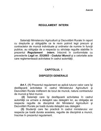 AnexÄ REGULAMENT INTERN SalariaÅ£ii Ministerului ... - MADR