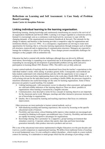 Reflections on Learning and Self Assessment: A Case Study of ...