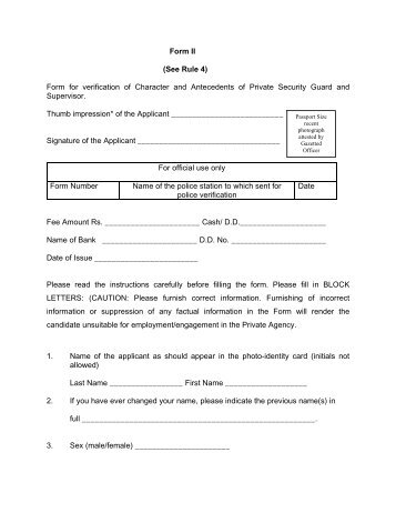 Form II (See Rule 4) Form for verification of Character and ...