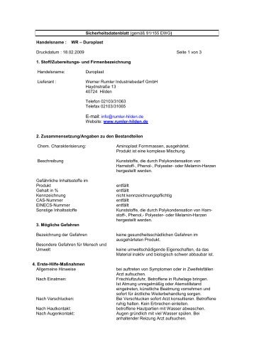 Sicherheitsdatenblatt - Werner Rumler Industriebedarf GmbH