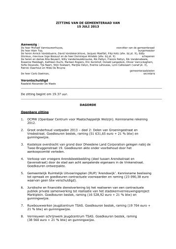 ZITTING VAN DE GEMEENTERAAD VAN 15 JULI ... - Stad Harelbeke