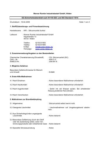 Sicherheitsdatenblatt "Siliziumkarbid dunkel" als PDF