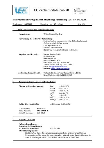 Sicherheitsdatenblatt als PDF - Werner Rumler Industriebedarf GmbH