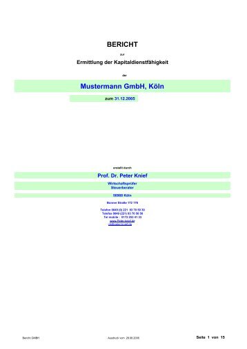 Bericht Ermitttlung der Kapitaldienstfähigkeit Gmbh v 20.8.2006 ...