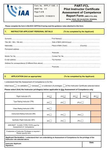 Assessment of Competence - Report Form - Irish Aviation Authority