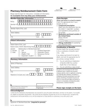 Pharmacy Reimbursement Claim Form - Sierra Health and Life