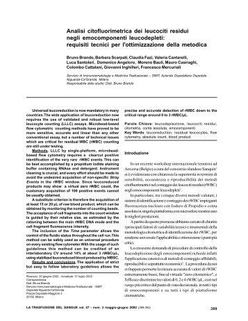 Analisi citofluorimetrica dei leucociti residui negli - Blood Transfusion