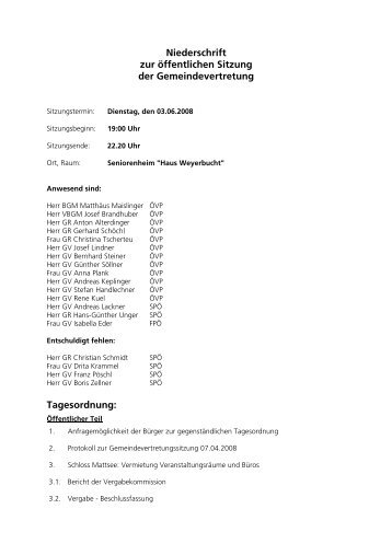 Niederschrift zur öffentlichen Sitzung der ... - Mattsee