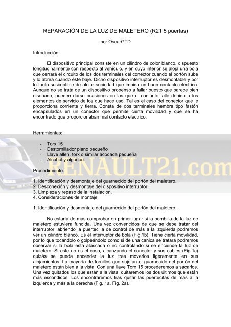 REPARACIN DE LA LUZ DE MALETERO (R21 5 puertas) - Renault 21