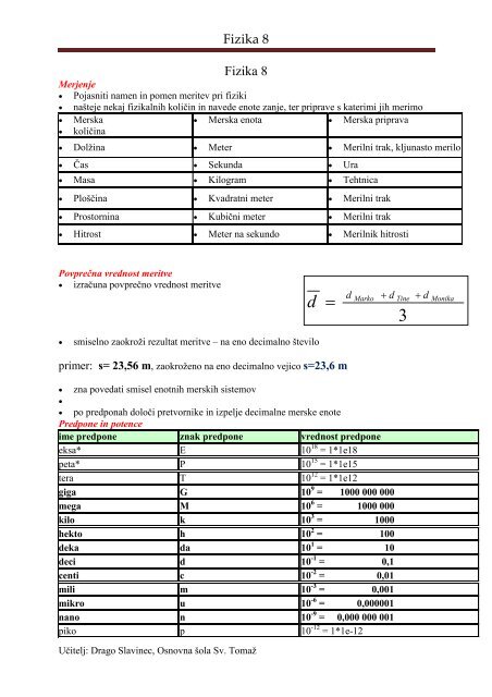 Fizika 8. razred – povzetek - MATEMATIKA - FIZIKA