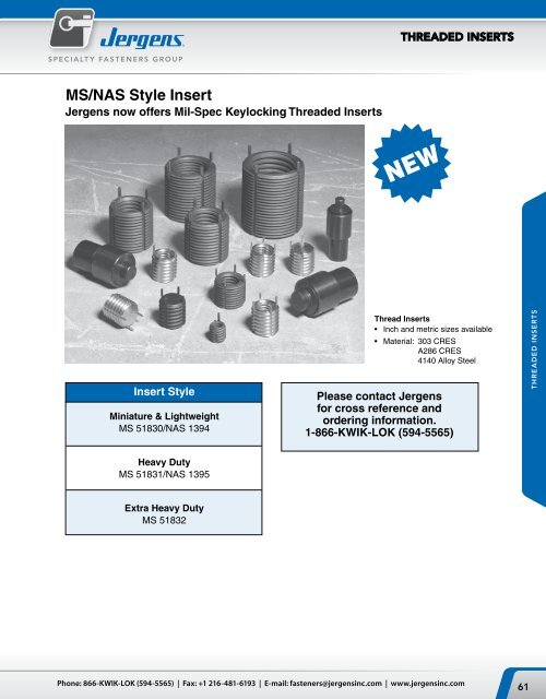 THREADED INSERTS - Jergens Inc.