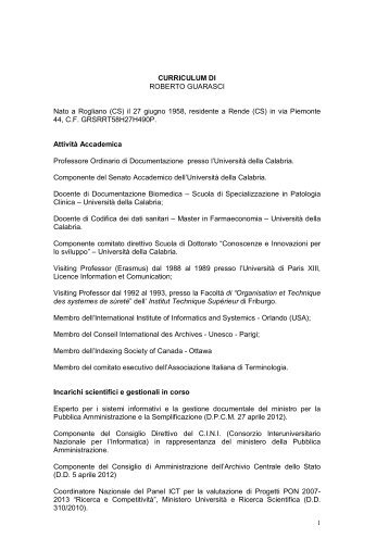 Curriculum - Facolta' di Scienze Politiche - UniversitÃ  della Calabria
