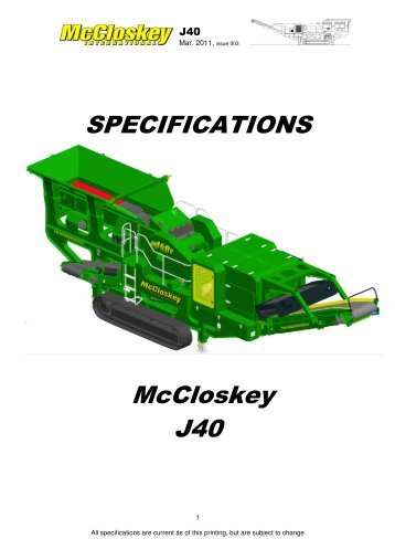 SPECIFICATIONS McCloskey J40 - Best Machinery Kft.