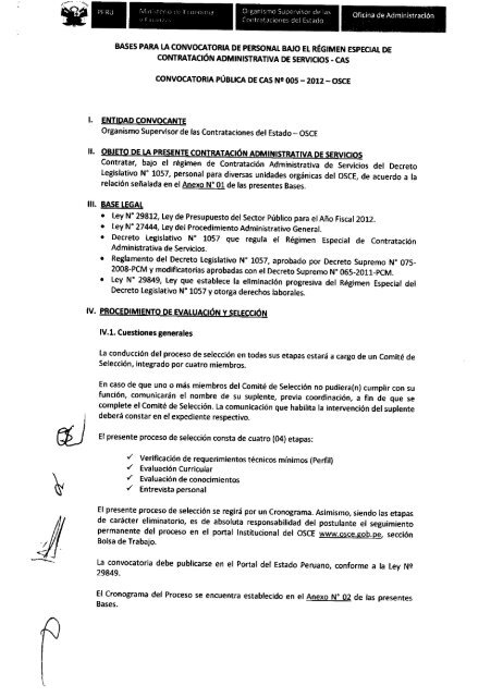 Bases del Concurso de CAS NÂ° 005-2012-OSCE