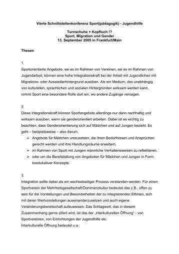 Thesen - Schnittstellenkonferenzen Sport- und Jugendhilfe