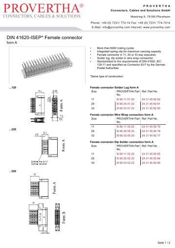 DIN 41620-ISEP* Female connector - PROVERTHA Connectors ...