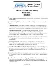 Don't Turn in Your Essay Until You… REVISE: - Wesley College