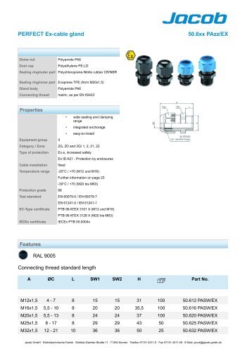 PERFECT Ex-cable gland 50.6xx PAzz/EX - Jacob GmbH