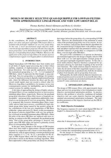 Design of Highly Selective Quasi-Equiripple FIR Lowpass Filters ...