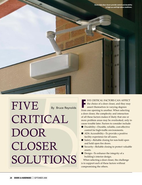 Five Critical Door Closer Solutions Door And Hardware Institute