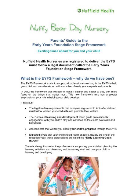 Parents' Guide to the Early Years Foundation Stage ... - Nuffield Health