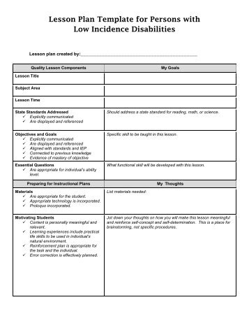 Lesson Plan Template for Persons with Low Incidence Disabilities