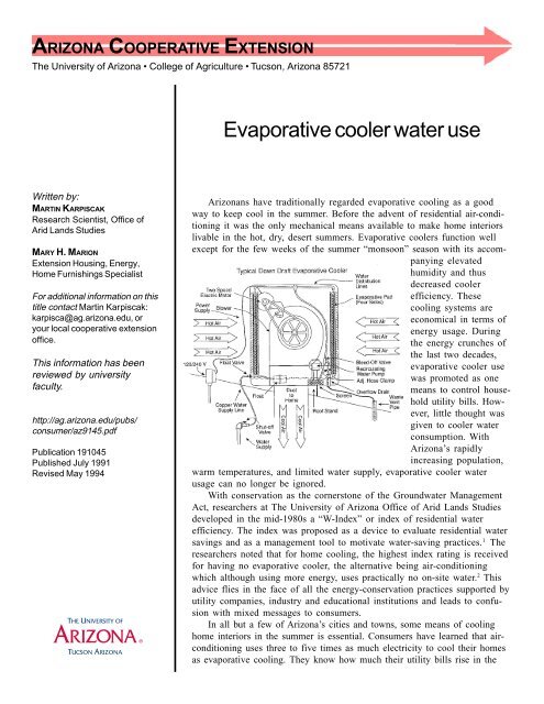 Evaporative cooler water use - University of Arizona