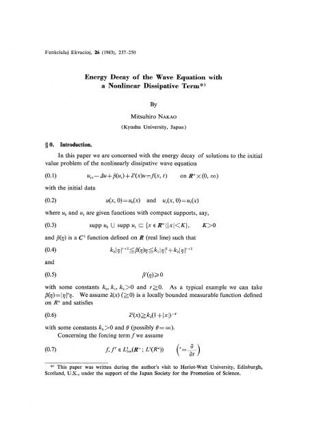 Energy Decay Of The Wave Equation With A Nonlinear Dissipative Term