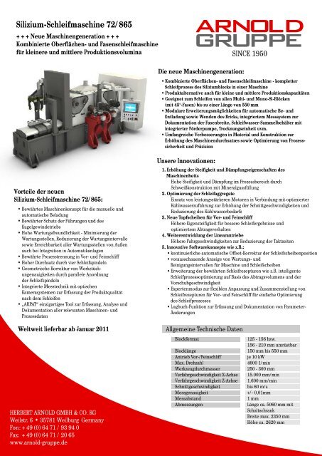 OberflÃ¤chenschleifmaschine 72/860 - Arnold Gruppe