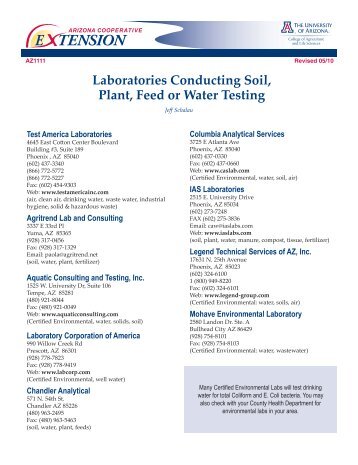 Laboratories Conducting Soil, Plant, Feed or Water Testing