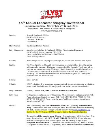 LYST Invitational Meet Packet - Lancaster YMCA Stingrays