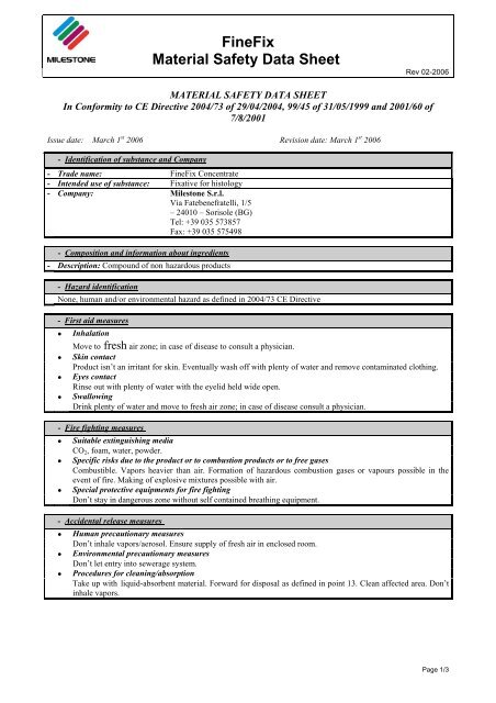 FineFix Material Safety Data Sheet - Cellab