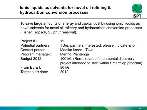 New Projects 2012 - ISPT Institute for Sustainable Process Technology