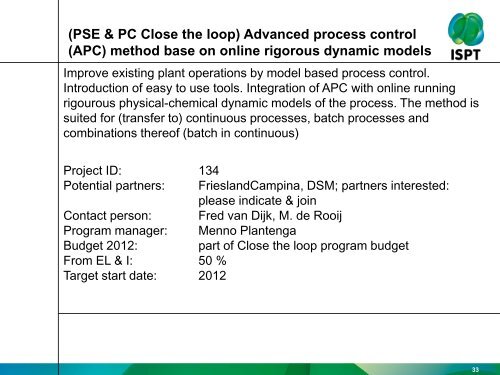 New Projects 2012 - ISPT Institute for Sustainable Process Technology