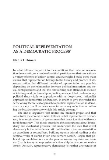 Political Representation as a Democratic Process - Redescriptions