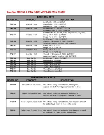 TracRac TRUCK & VAN RACK APPLICATION ... - Yankee Custom