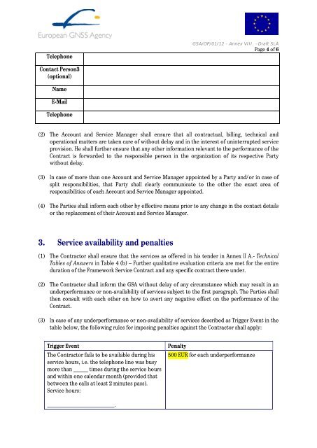 Draft Service Level Agreement - European GNSS Agency