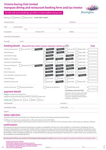 marquee dining and restaurant booking form and ... - Melbourne Cup