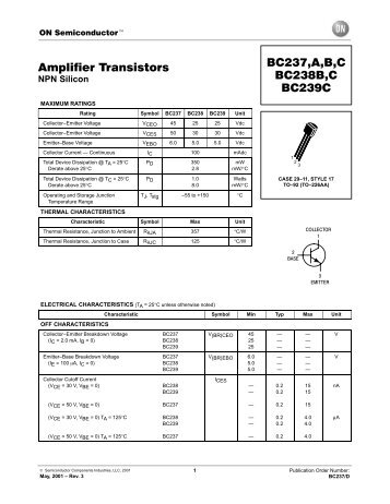 Amplifier Transistors BC237,A,B,C BC238B,C BC239C