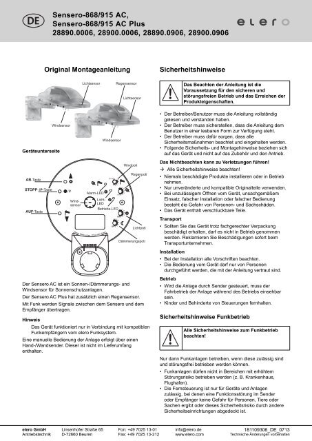 Anleitung Sensero-868-AC Sensero-868-AC-Plus - elero ...