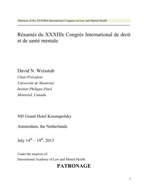 Resumes Du Xxxiiie Congres International De Droit Et De Sante